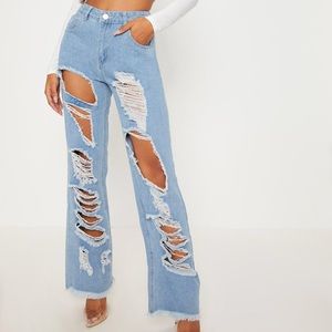 NWT PrettyLittleThing Extreme Rip Wide Leg Jeans